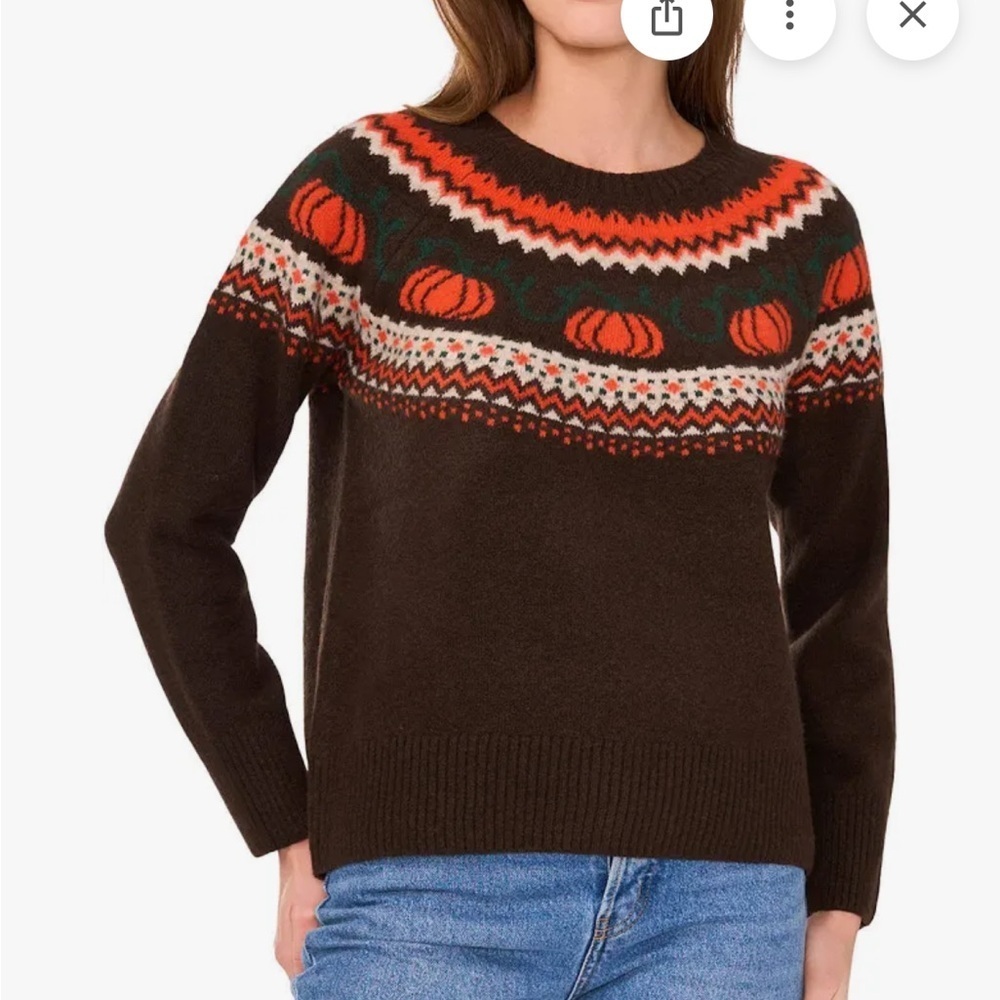 NWT Vince Camuto Women's Dark Brown Pumpkin Patterned Sweater  L & XL